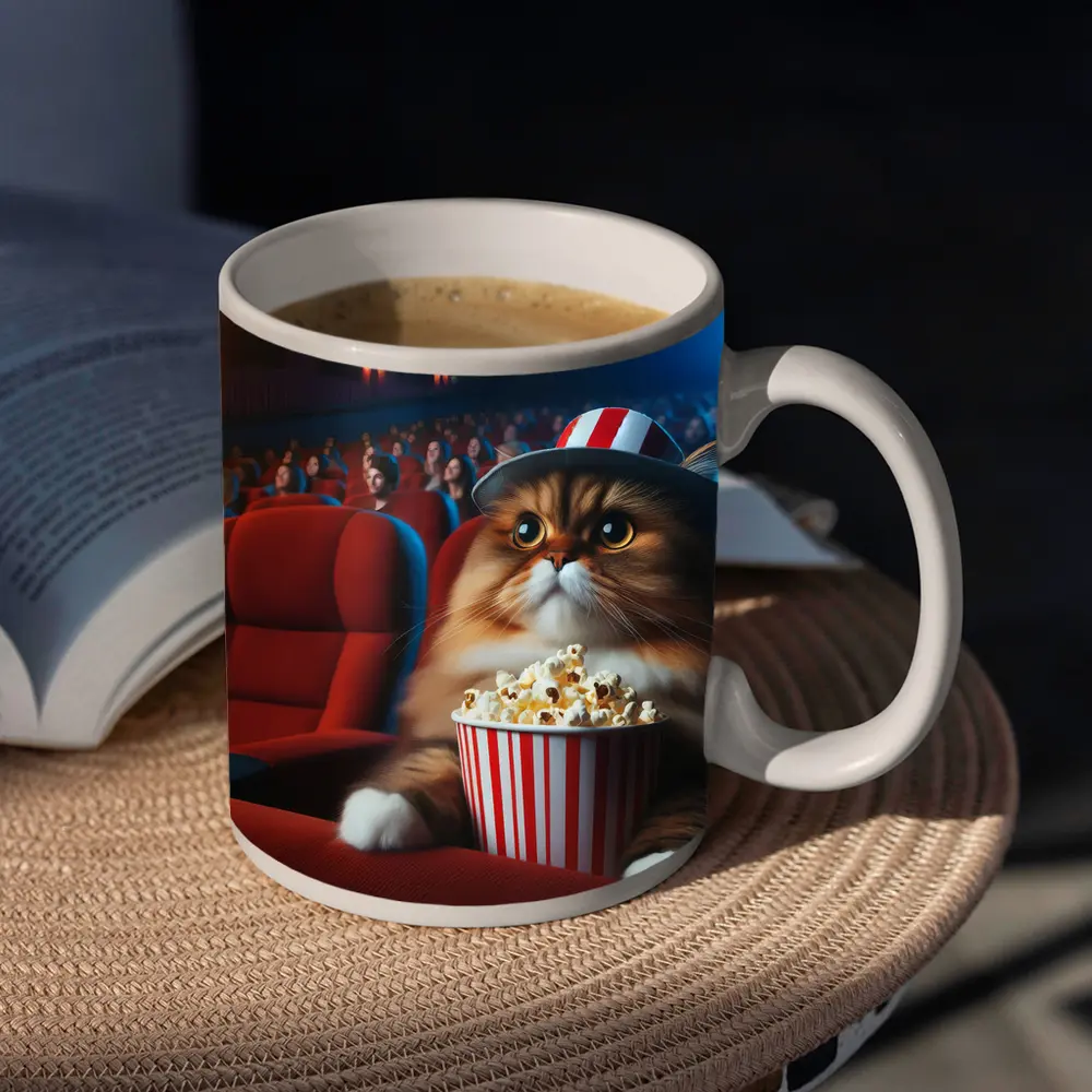 Fluffy Cat Watching Movie In Cinema – Mugs