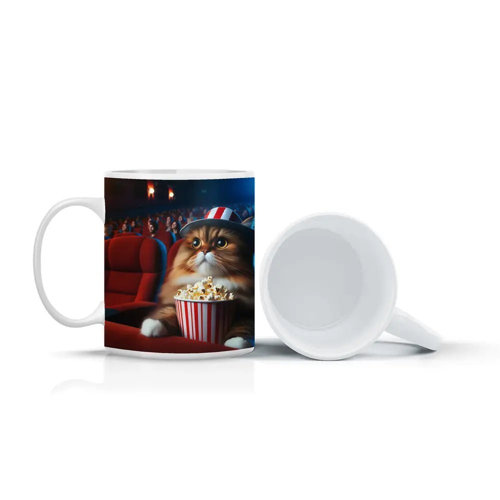 Fluffy Cat Watching Movie In Cinema – Mugs