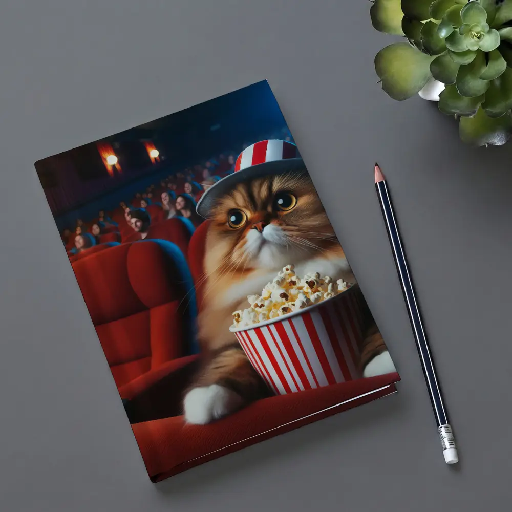 Fluffy Cat Watching Movie In Cinema – Notebooks