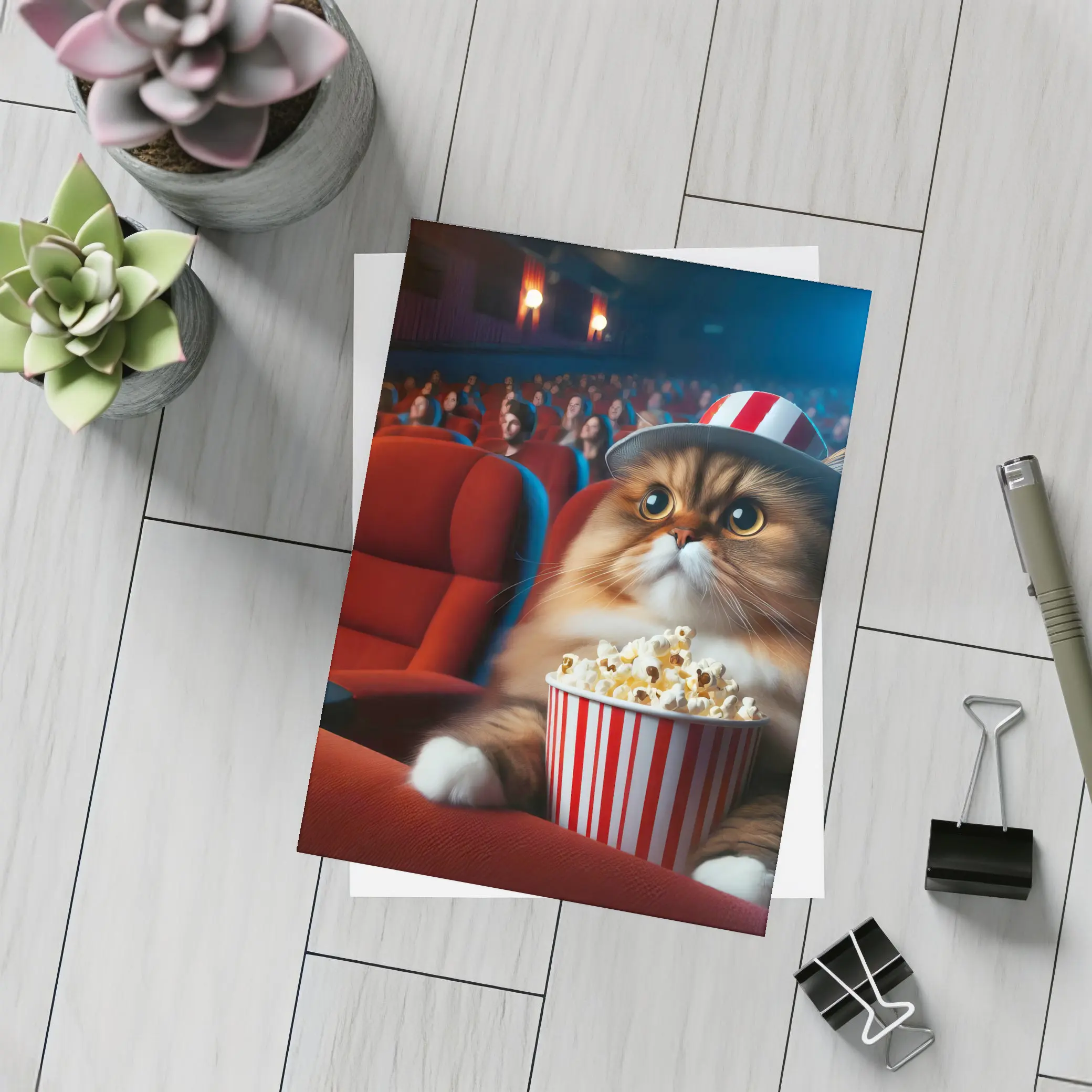 Fluffy Cat Watching Movie In Cinema – Postcards