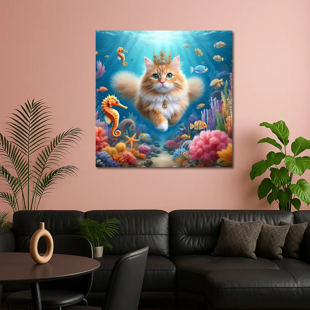 Orange Cat Crown Underwater Ocean Coral Reef – Wall Art