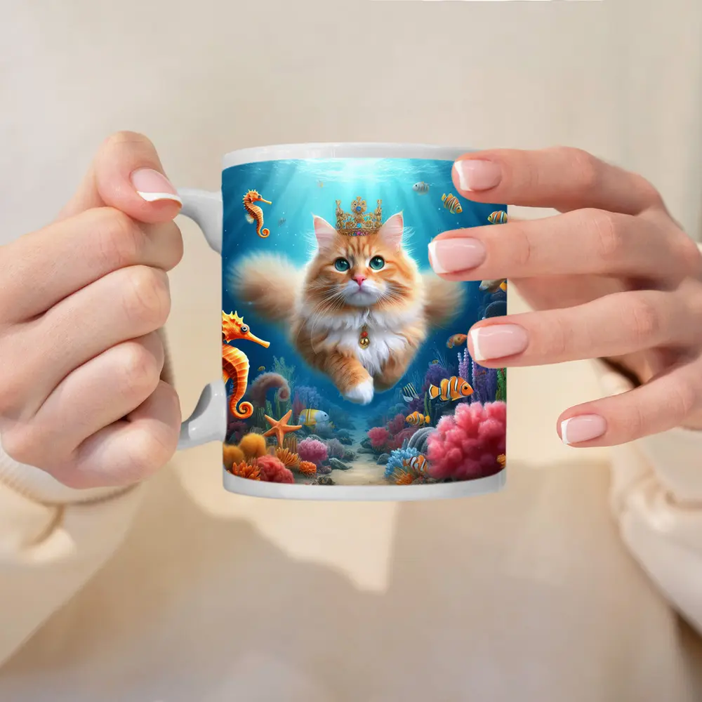 Orange Cat Crown Underwater Ocean Coral Reef – Mugs