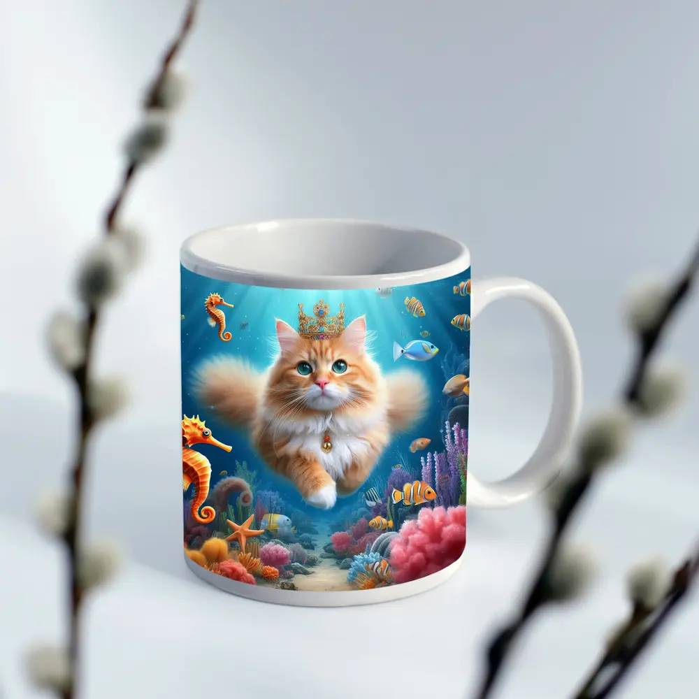 Orange Cat Crown Underwater Ocean Coral Reef – Mugs