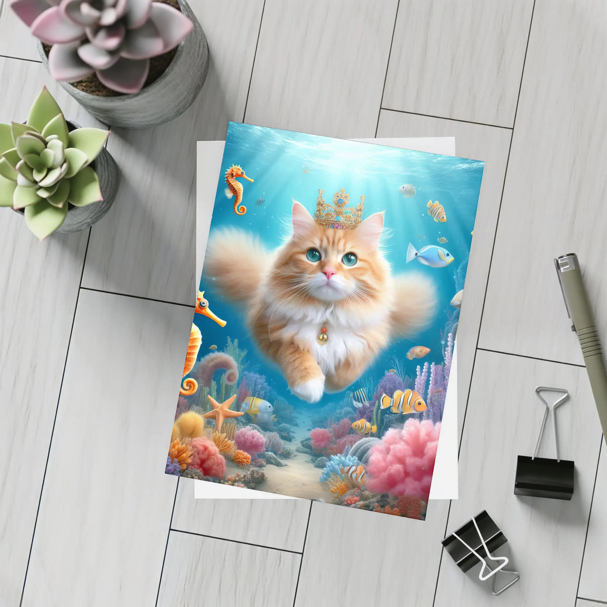 Orange Cat Crown Underwater Ocean Coral Reef – Postcards