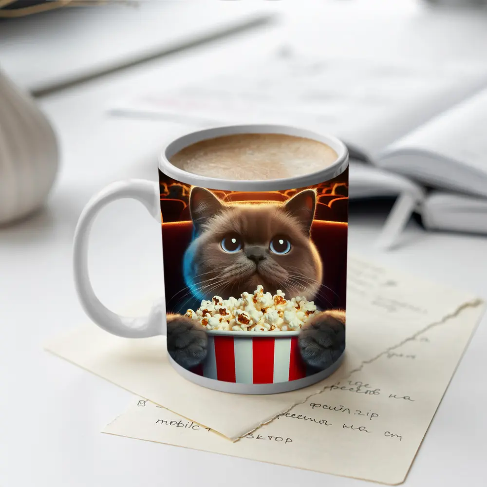 British Shorthair Cat Cinema Popcorn Movie – Mugs