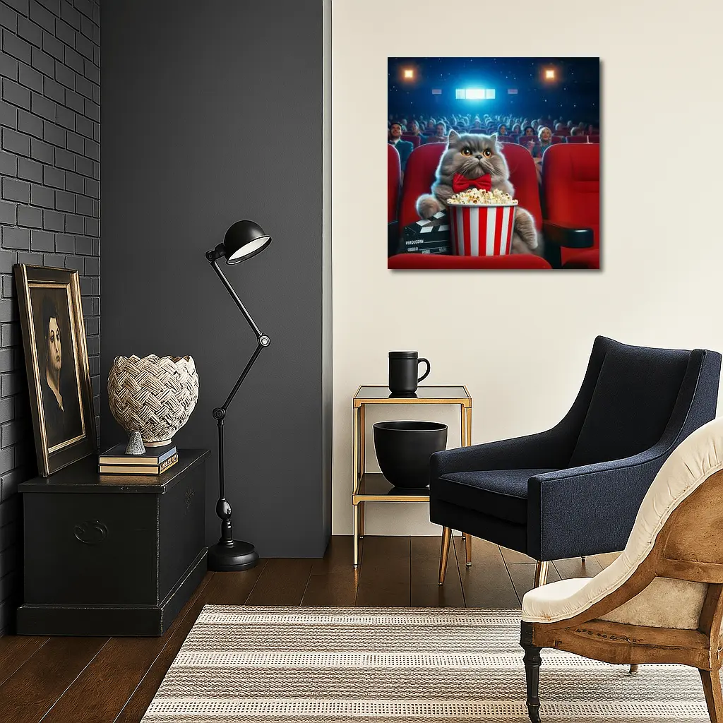 Persian Cat Cinema Popcorn Movie Night – Wall Art