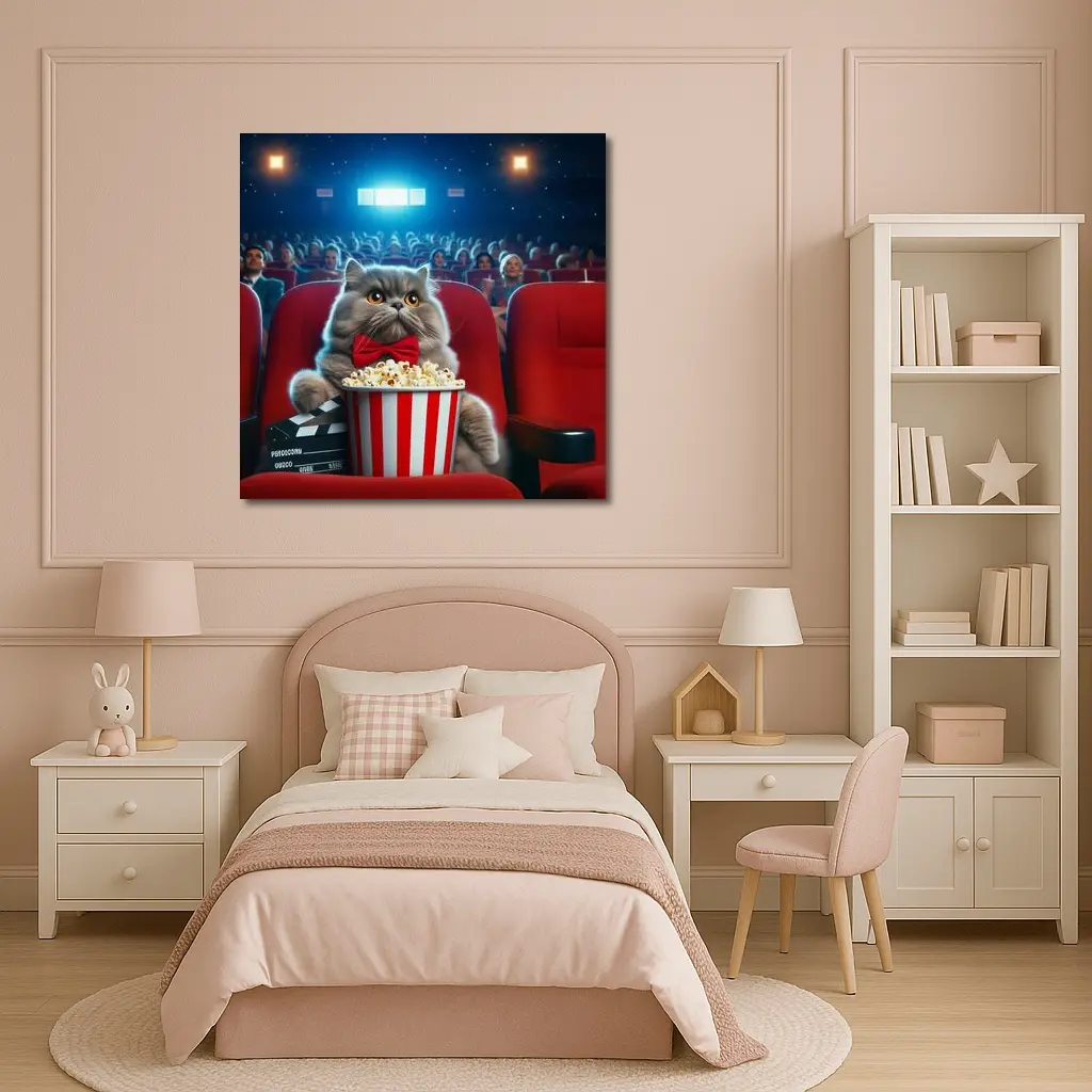 Persian Cat Cinema Popcorn Movie Night – Wall Art