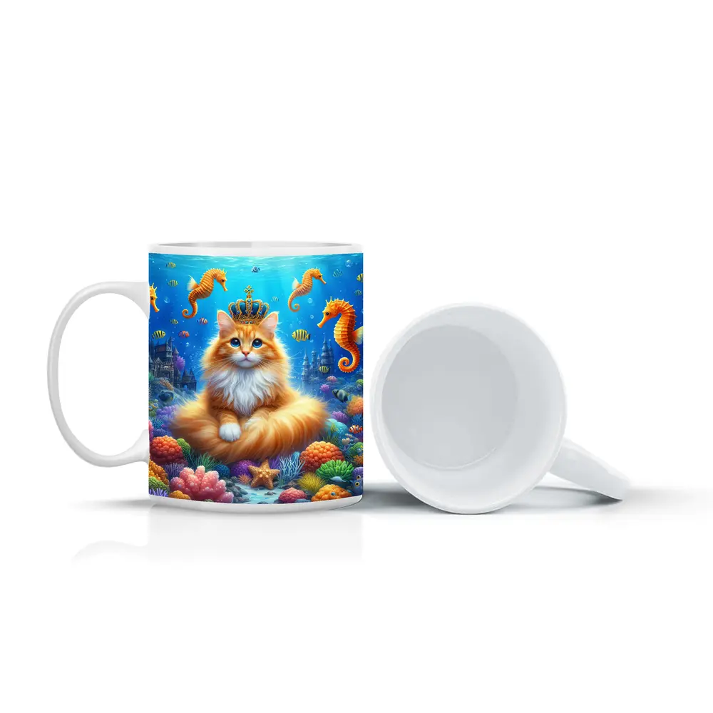 Orange Cat Crown Underwater Seahorse Ocean Scene – Mugs