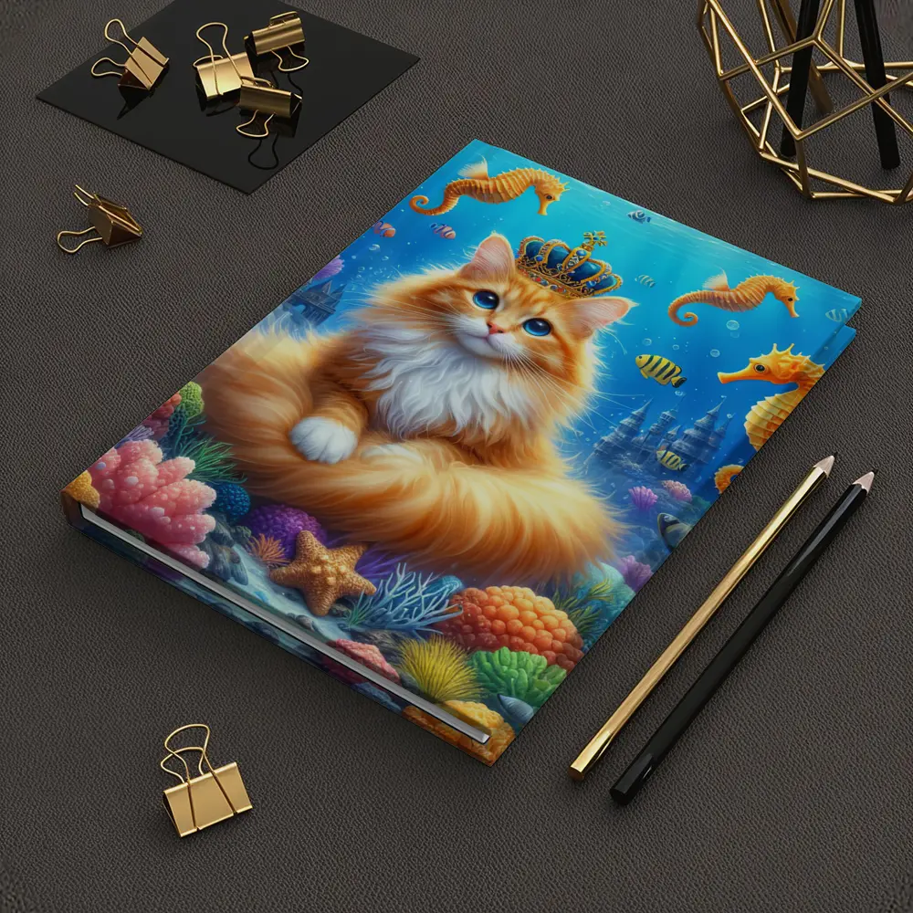 Orange Cat Crown Underwater Seahorse Ocean Scene – Notebooks