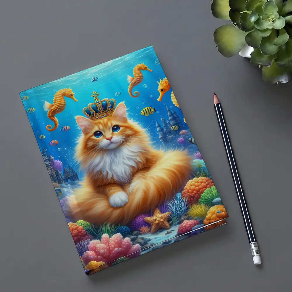 Orange Cat Crown Underwater Seahorse Ocean Scene – Notebooks