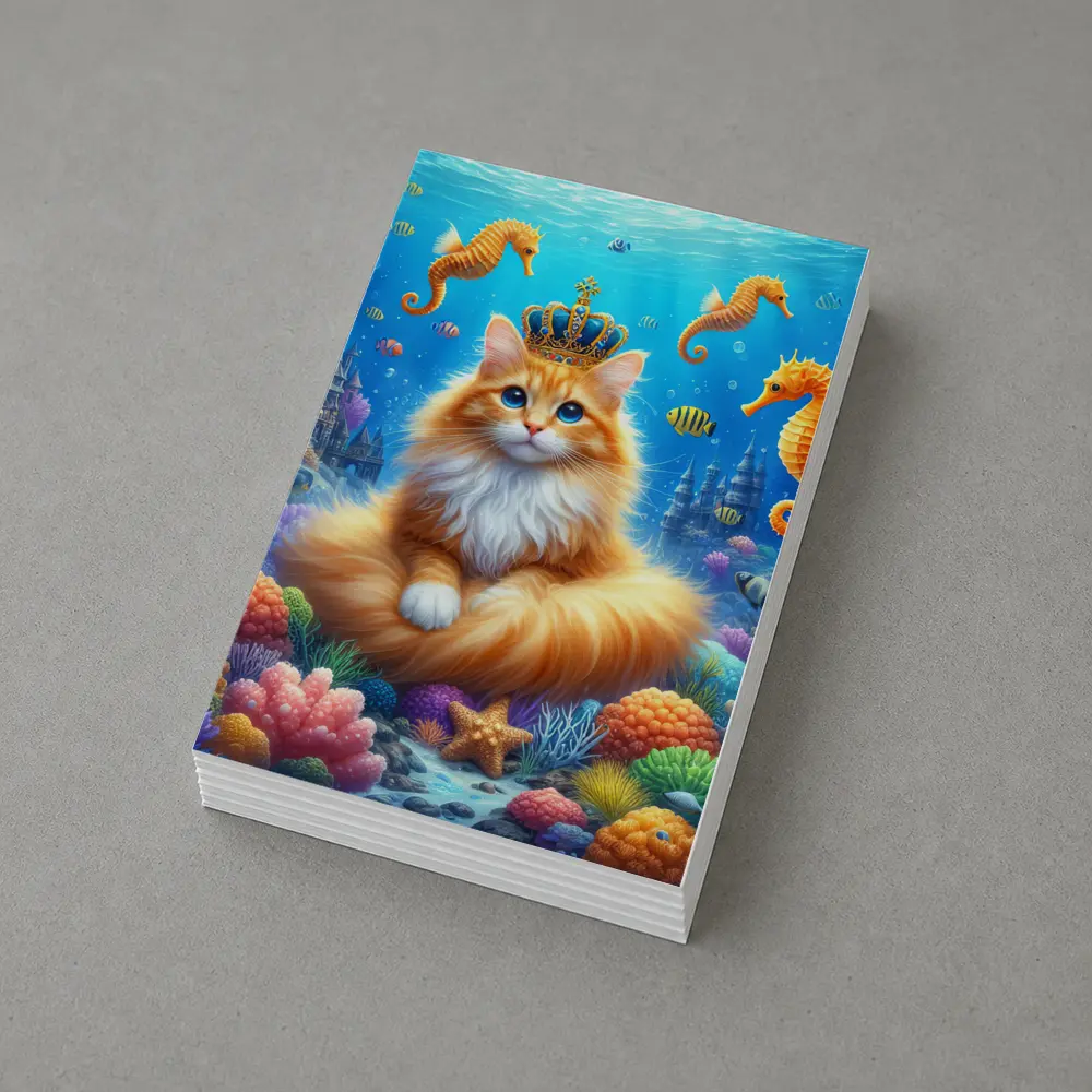 Orange Cat Crown Underwater Seahorse Ocean Scene – Postcards