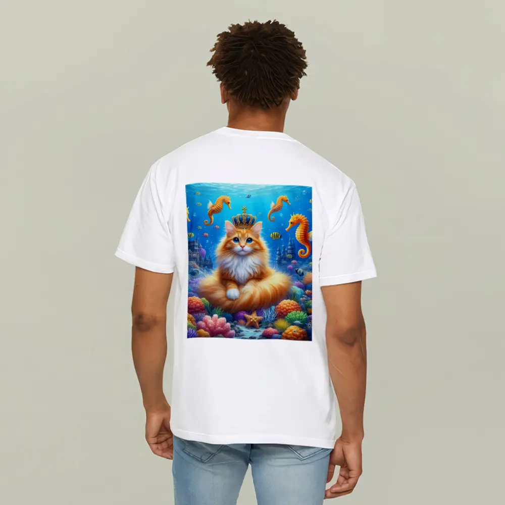 Orange Cat Crown Underwater Seahorse Ocean Scene – T-Shirts
