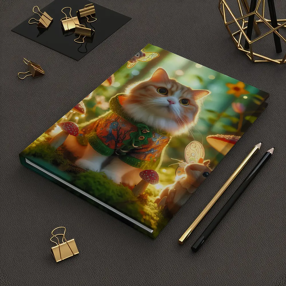Cute Cat Fairy Forest Mushroom Fantasy Scene – Notebooks