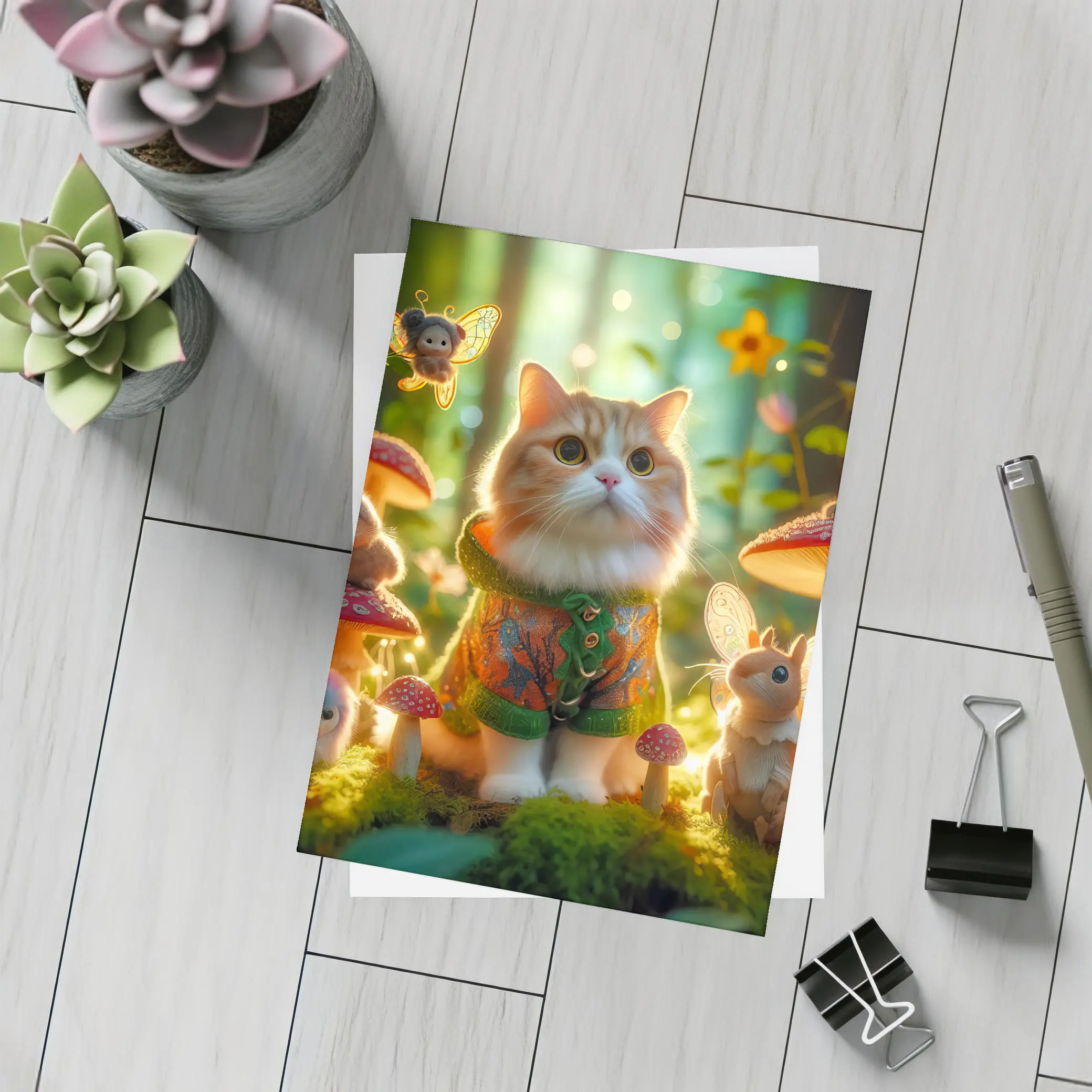 Cute Cat Fairy Forest Mushroom Fantasy Scene – Postcards