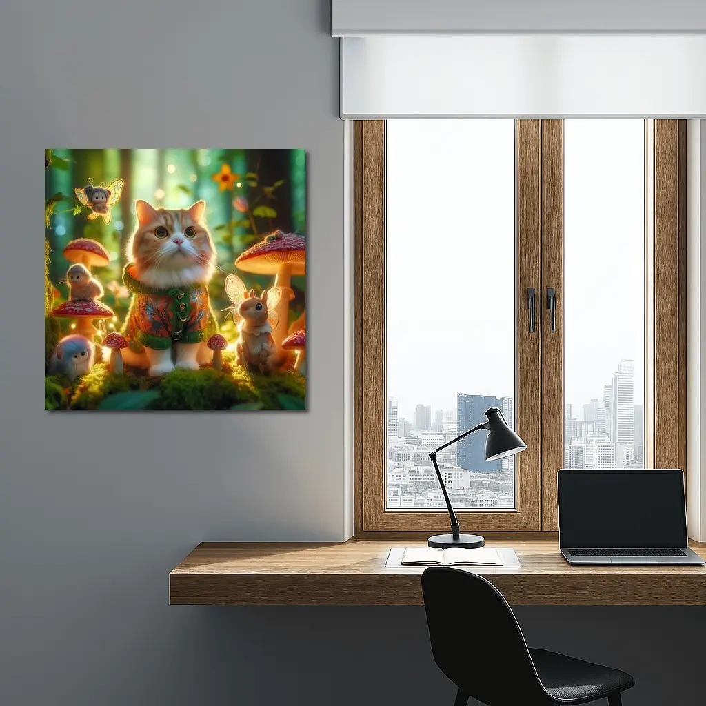 Cute Cat Fairy Forest Mushroom Fantasy Art – Wall Art