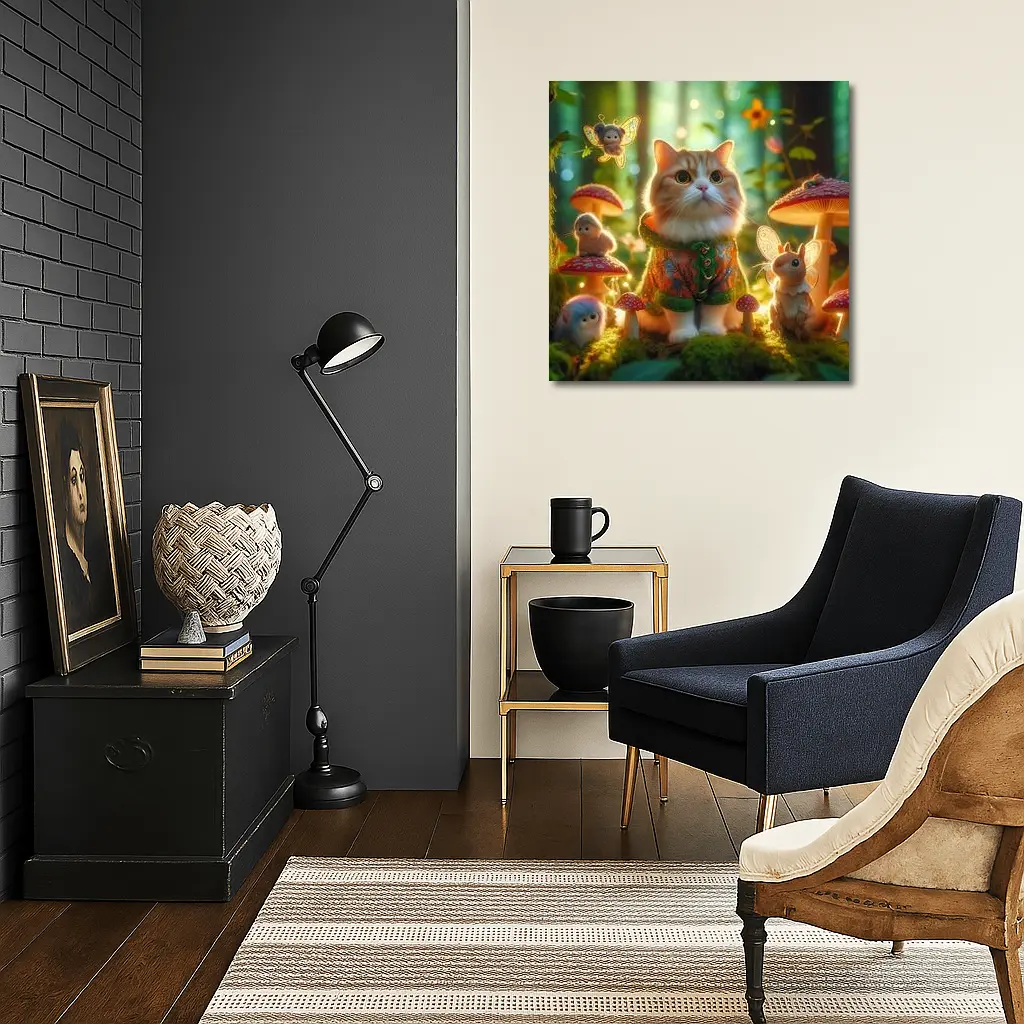 Cute Cat Fairy Forest Mushroom Fantasy Art – Wall Art