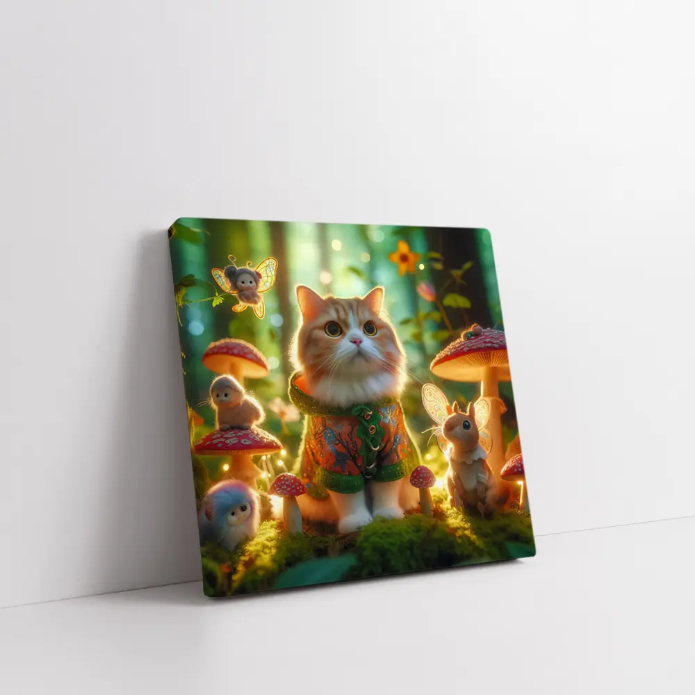 Cute Cat Fairy Forest Mushroom Fantasy Art – Wall Art