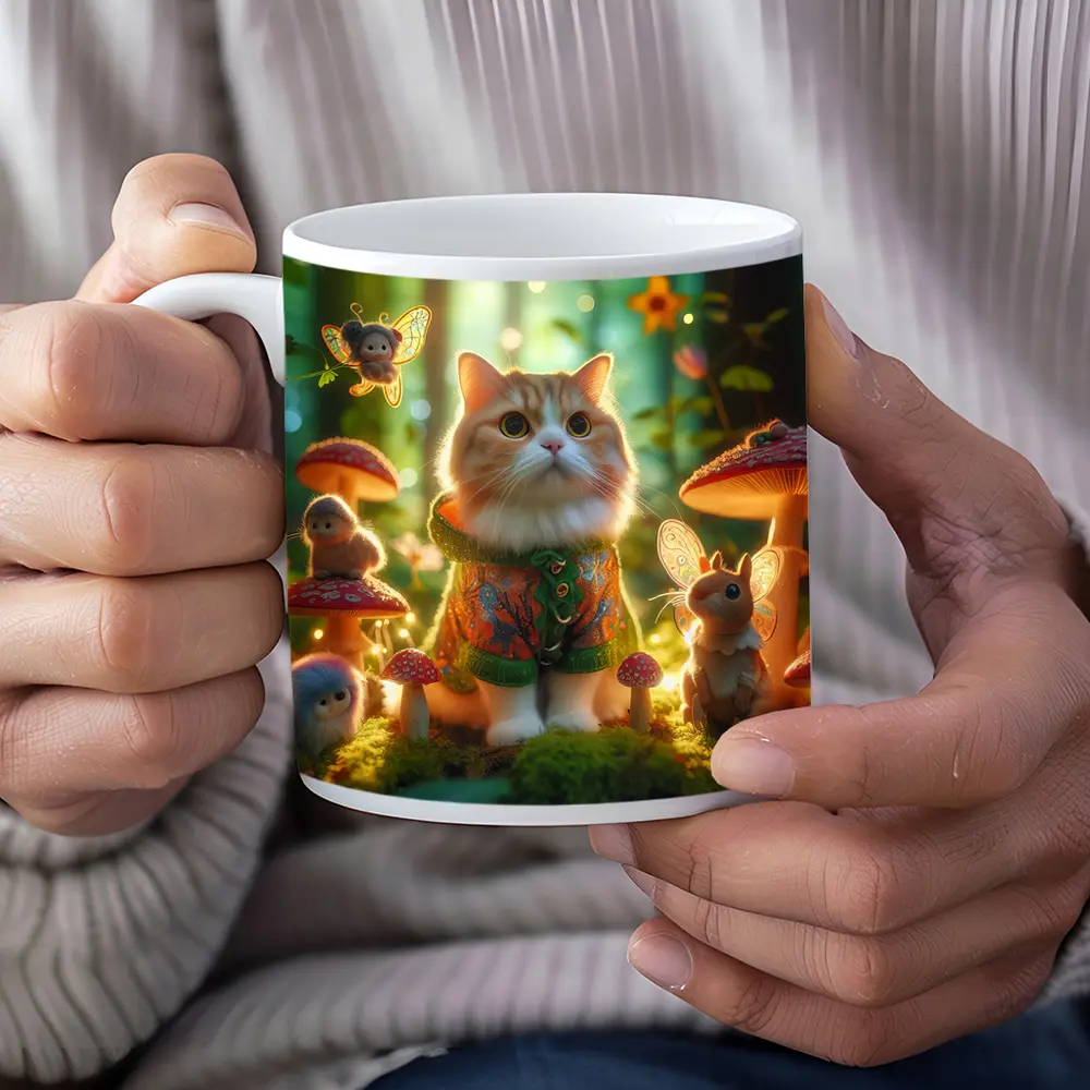 Cute Cat Fairy Forest Mushroom Fantasy Art – Mugs