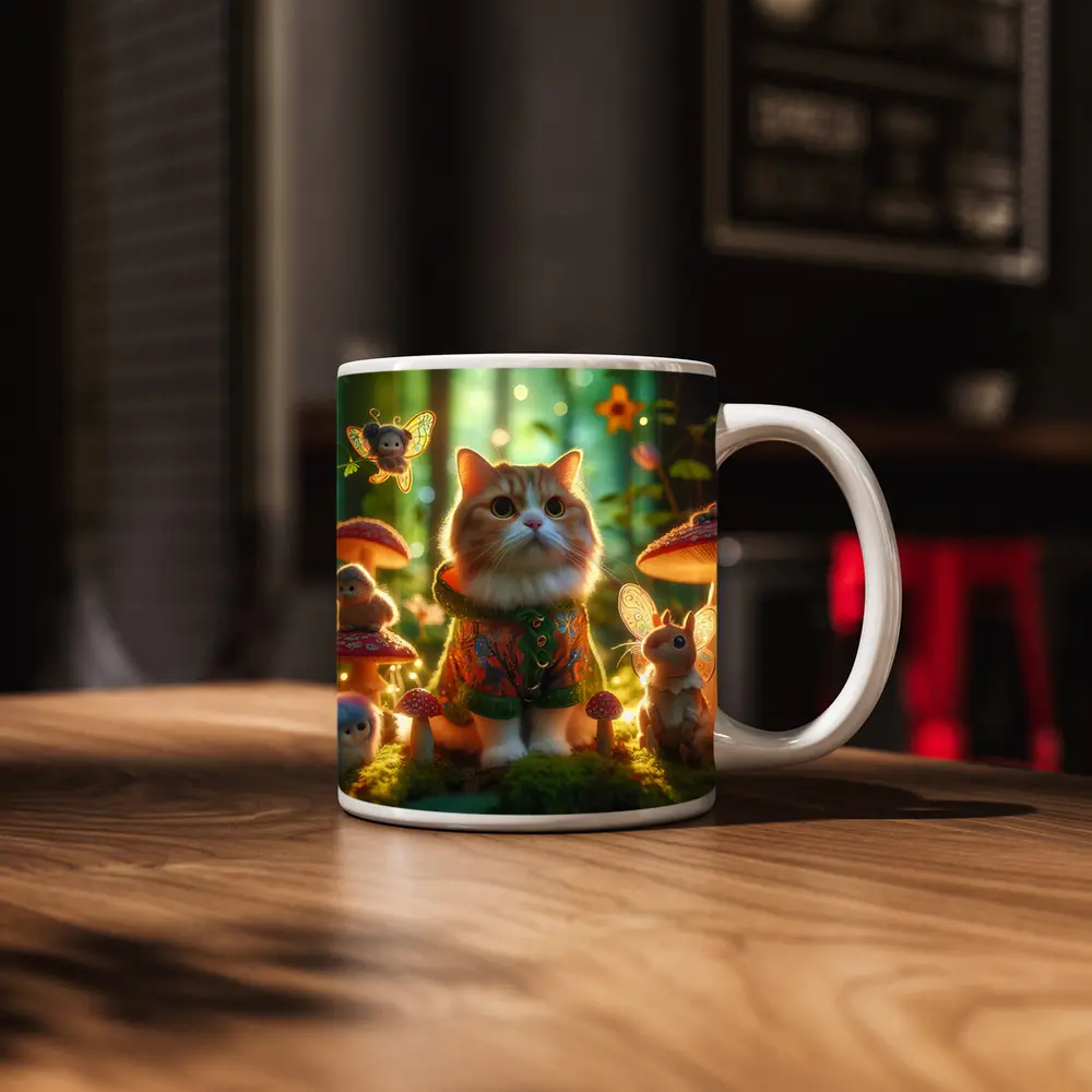 Cute Cat Fairy Forest Mushroom Fantasy Art – Mugs