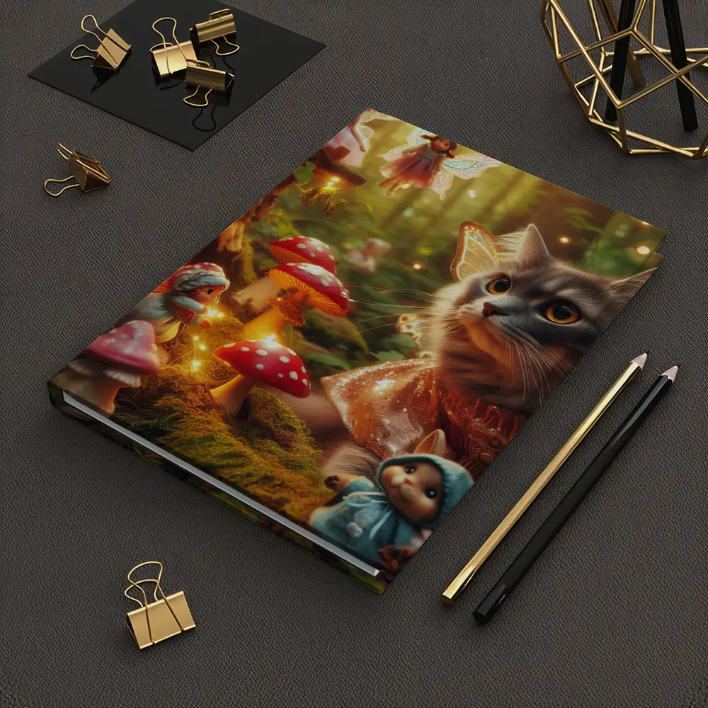 Gray Cat Fairy Enchanted Forest Mushroom Scene – Notebooks