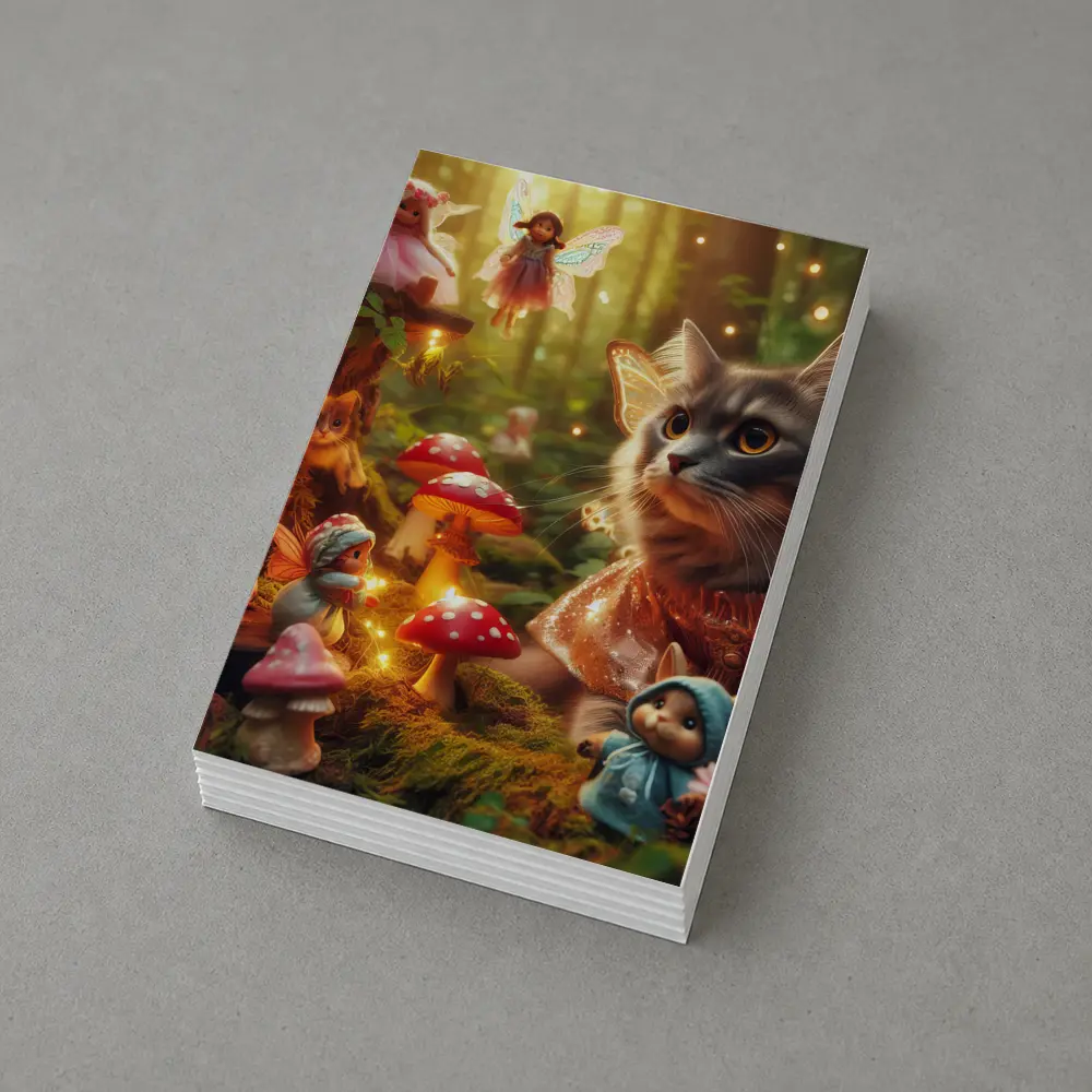 Gray Cat Fairy Enchanted Forest Mushroom Scene – Postcards