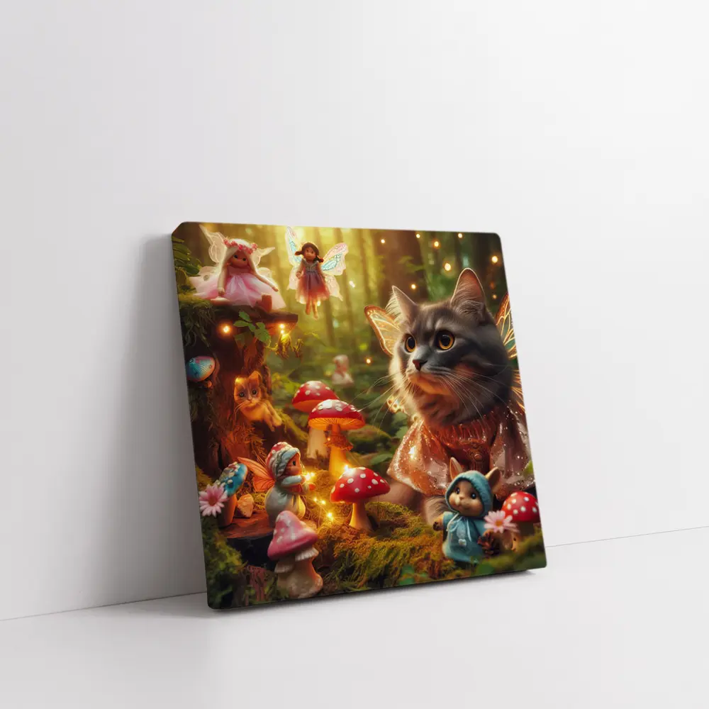 Gray Cat Fairy Enchanted Forest Fantasy Scene – Wall Art