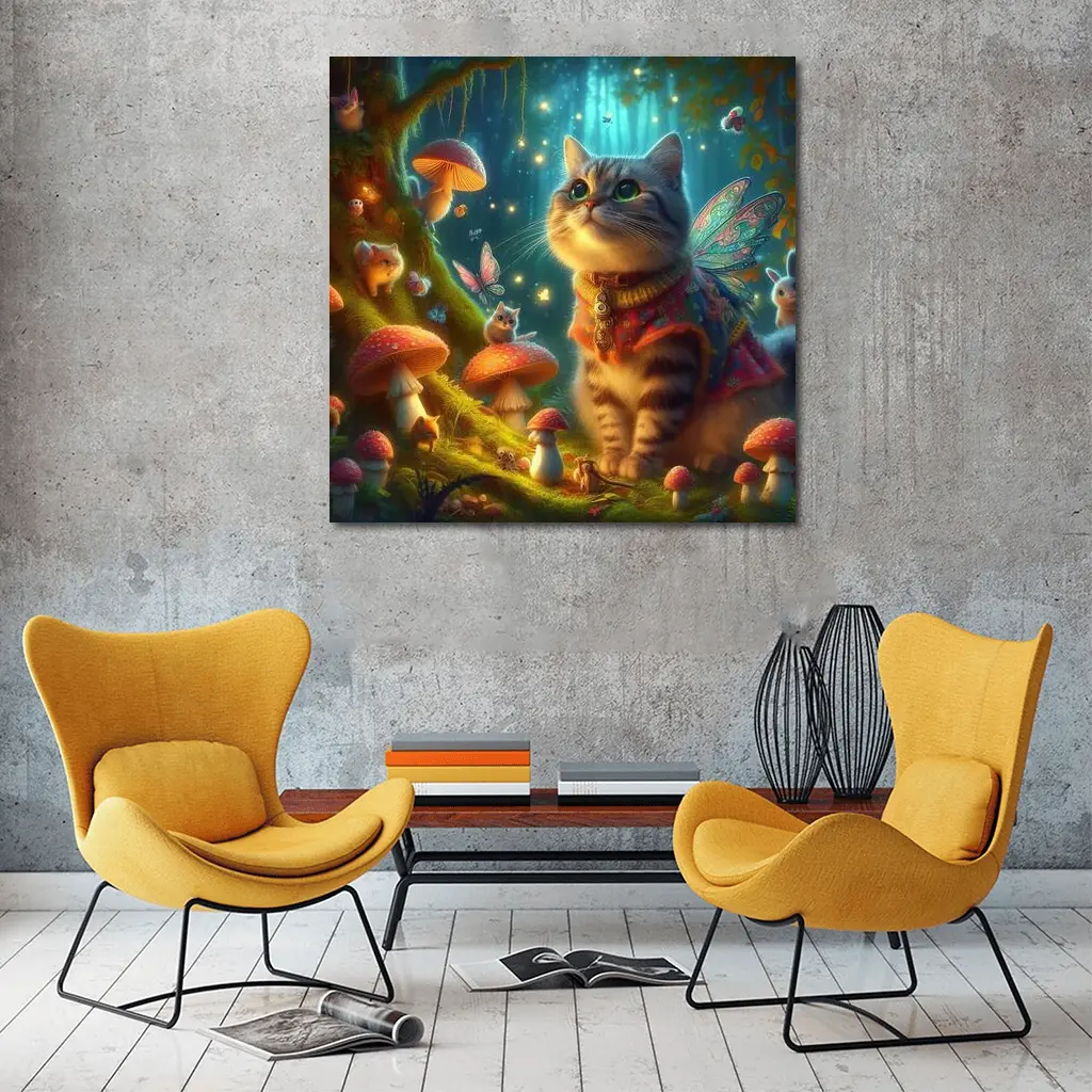 Fantasy Cat Fairy Enchanted Mushroom Forest – Wall Art
