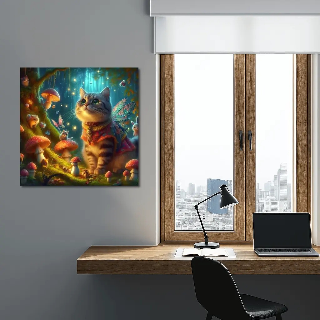 Fantasy Cat Fairy Enchanted Mushroom Forest – Wall Art