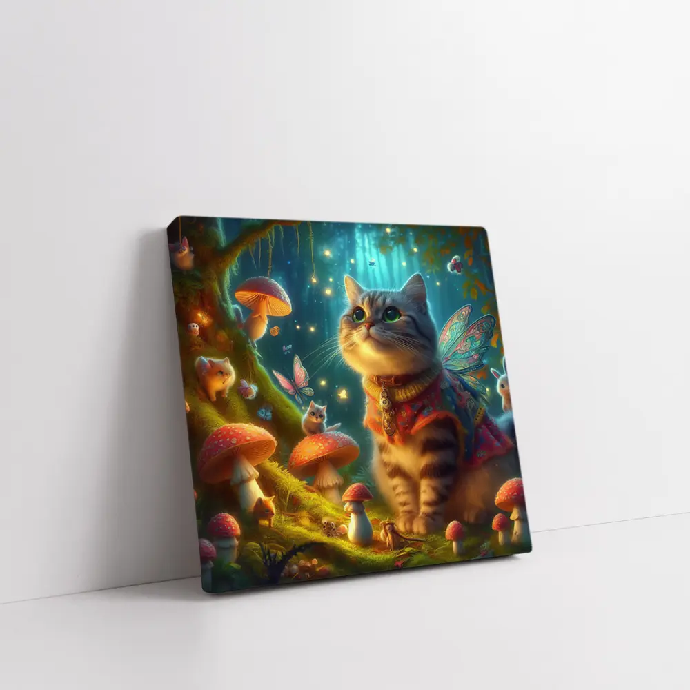 Fantasy Cat Fairy Enchanted Mushroom Forest – Wall Art