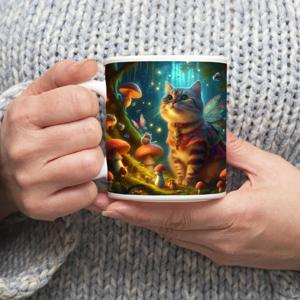 Fantasy Cat Fairy Enchanted Mushroom Forest – Mugs