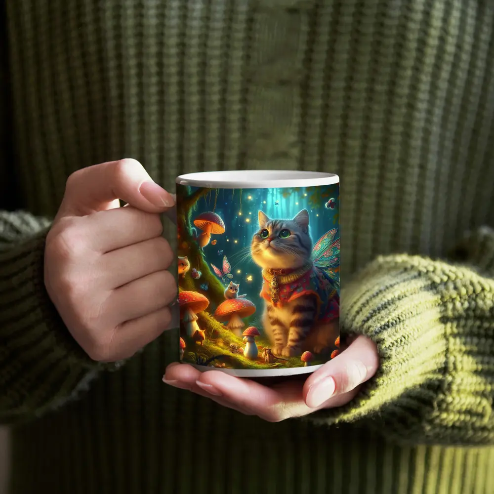 Fantasy Cat Fairy Enchanted Mushroom Forest – Mugs