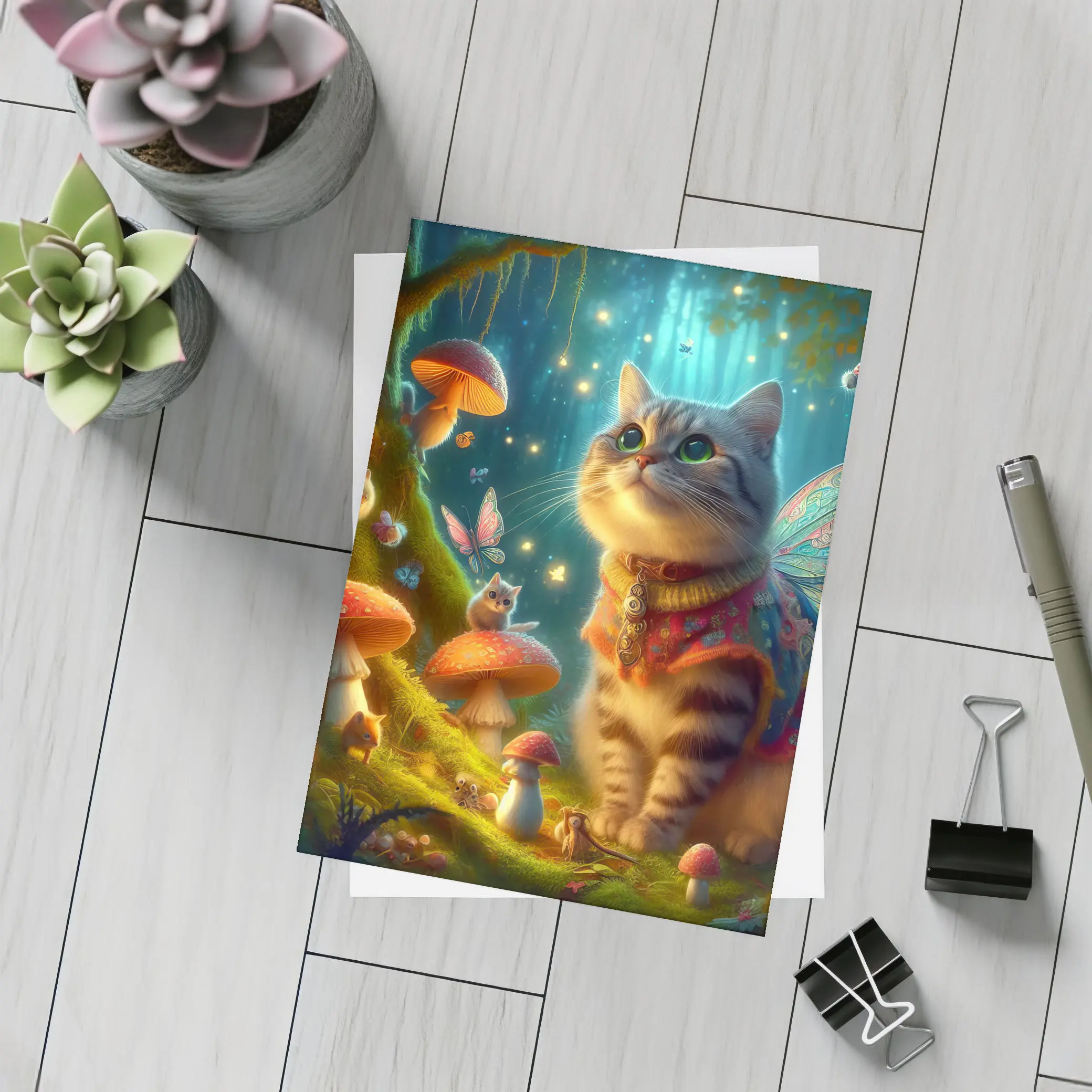 Fantasy Cat Fairy Enchanted Mushroom Forest – Postcards