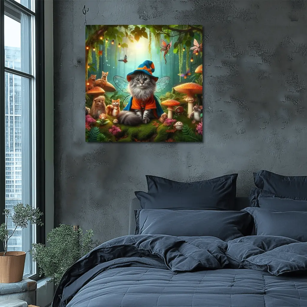 Wizard Cat Fairy Forest Mushroom Fantasy – Wall Art