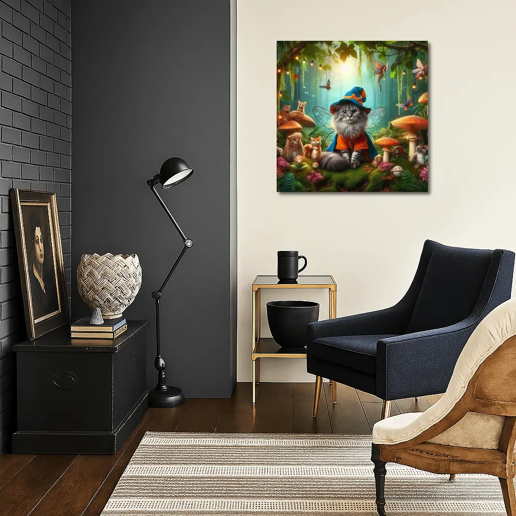 Wizard Cat Fairy Forest Mushroom Fantasy – Wall Art