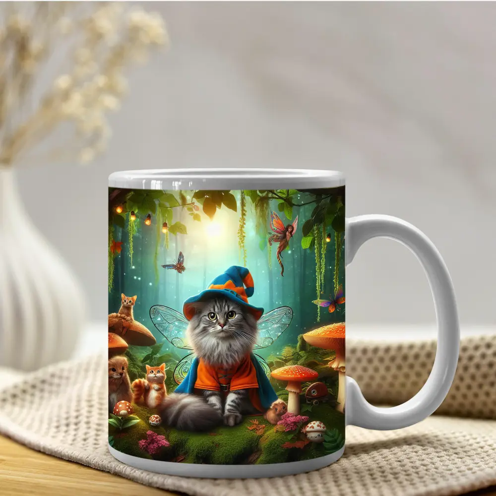 Wizard Cat Fairy Forest Mushroom Fantasy – Mugs