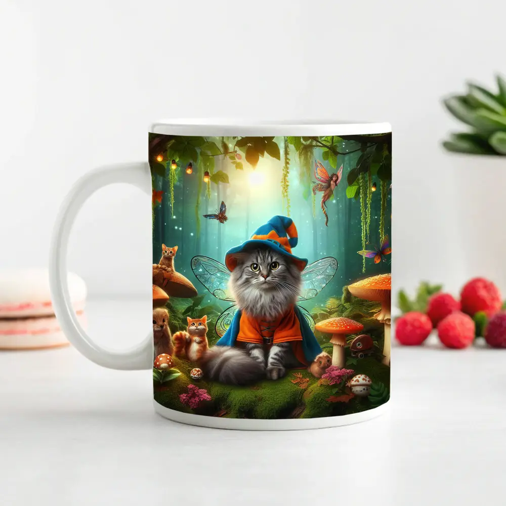 Wizard Cat Fairy Forest Mushroom Fantasy – Mugs