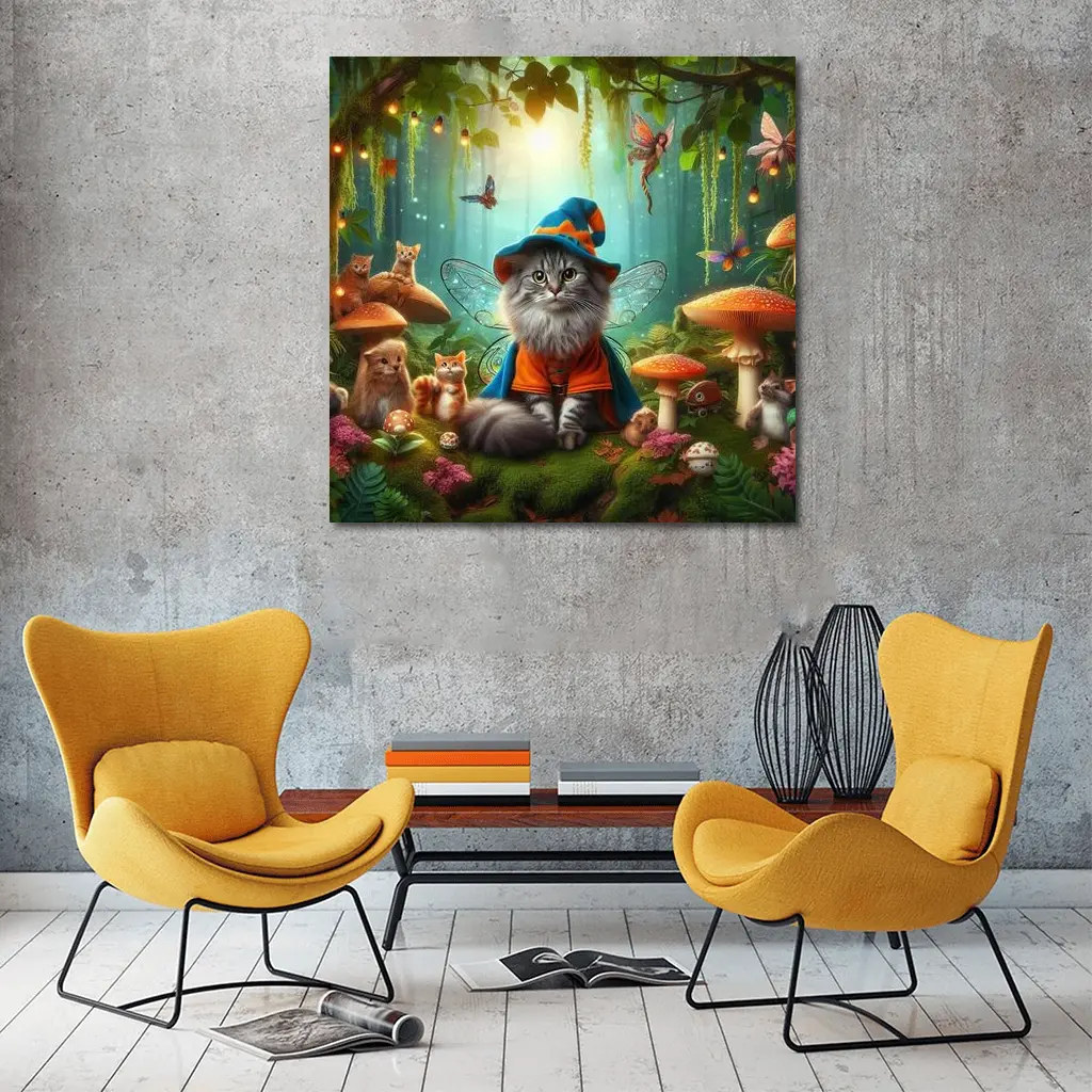 Wizard Cat Fairy Wings Enchanted Forest – Wall Art