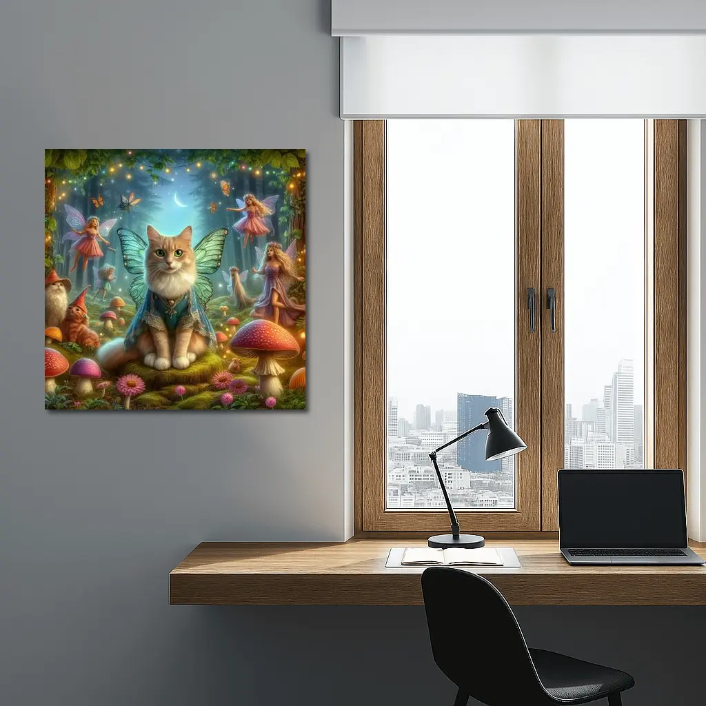 Fairy Cat with Wings in Enchanted Forest – Wall Art