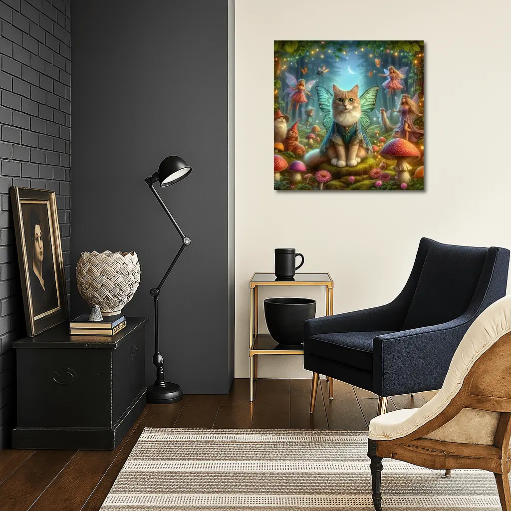 Fairy Cat with Wings in Enchanted Forest – Wall Art