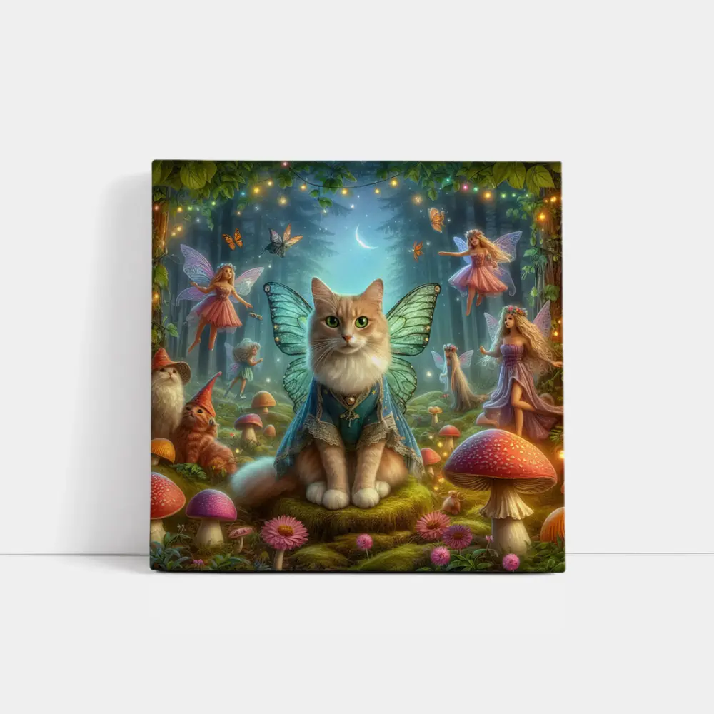 Fairy Cat with Wings in Enchanted Forest – Wall Art