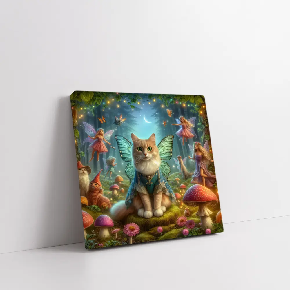 Fairy Cat with Wings in Enchanted Forest – Wall Art