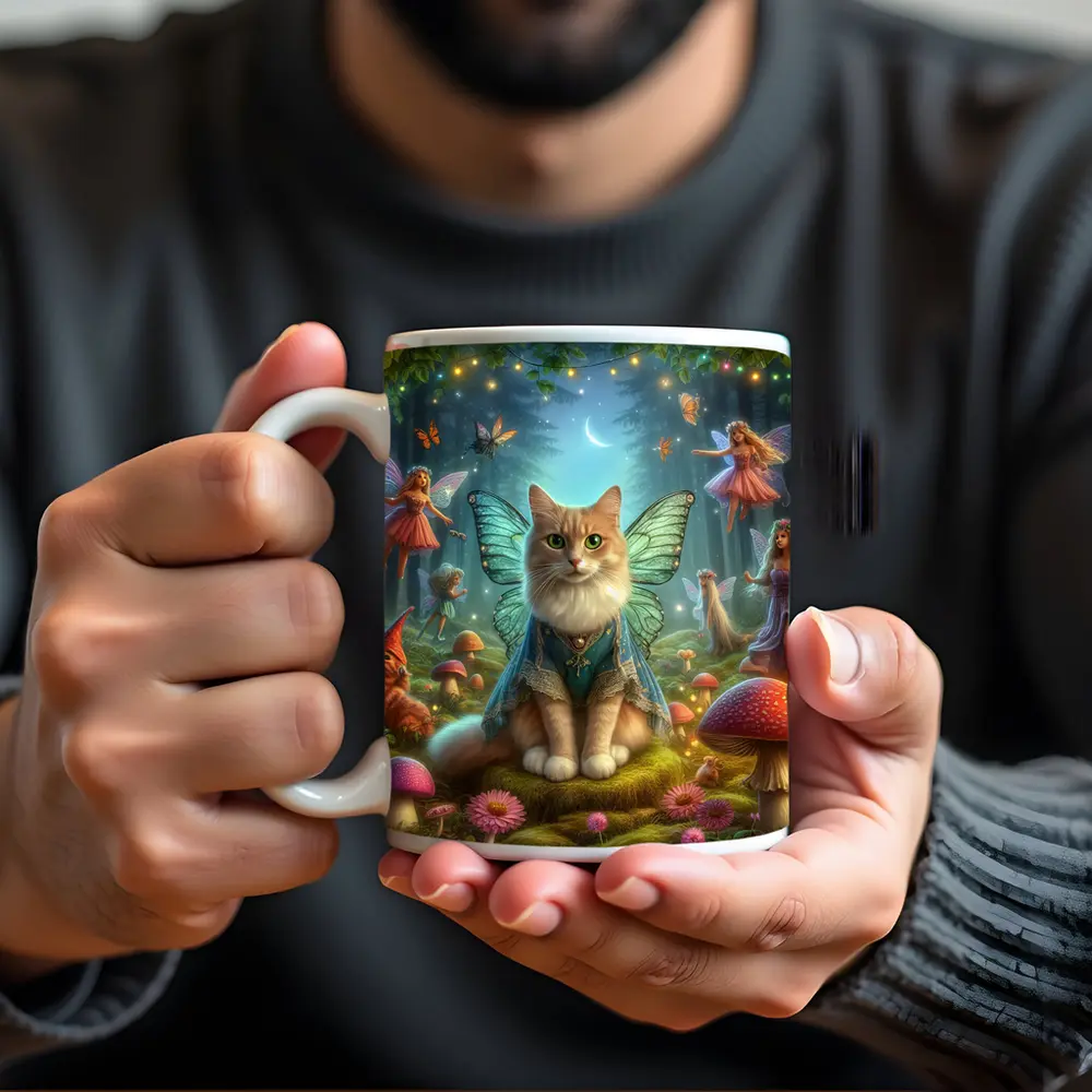 Fairy Cat with Wings in Enchanted Forest – Mugs