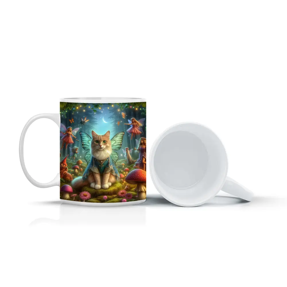 Fairy Cat with Wings in Enchanted Forest – Mugs