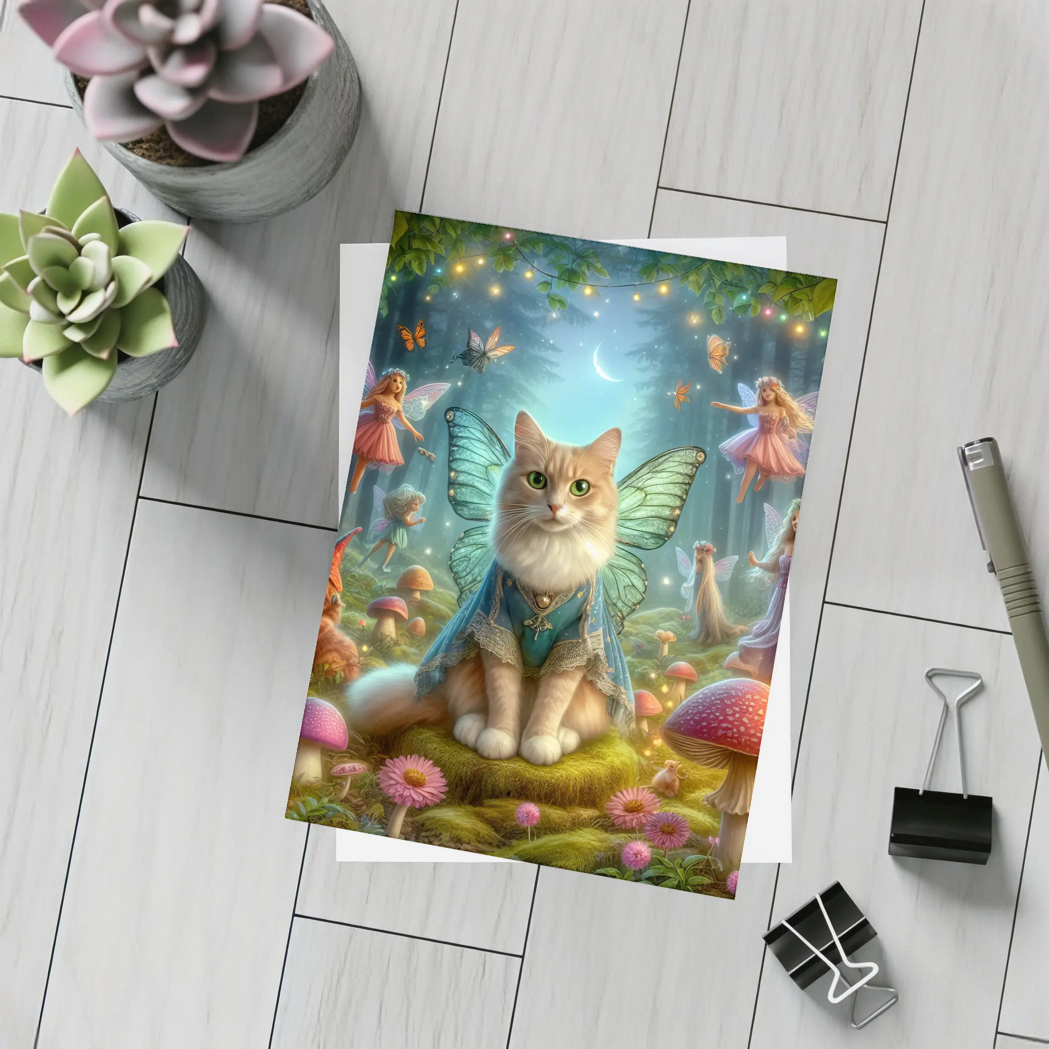 Fairy Cat with Wings in Enchanted Forest – Postcards