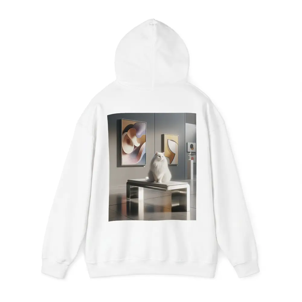 White Cat Sitting in Modern Art Gallery – Hoodies