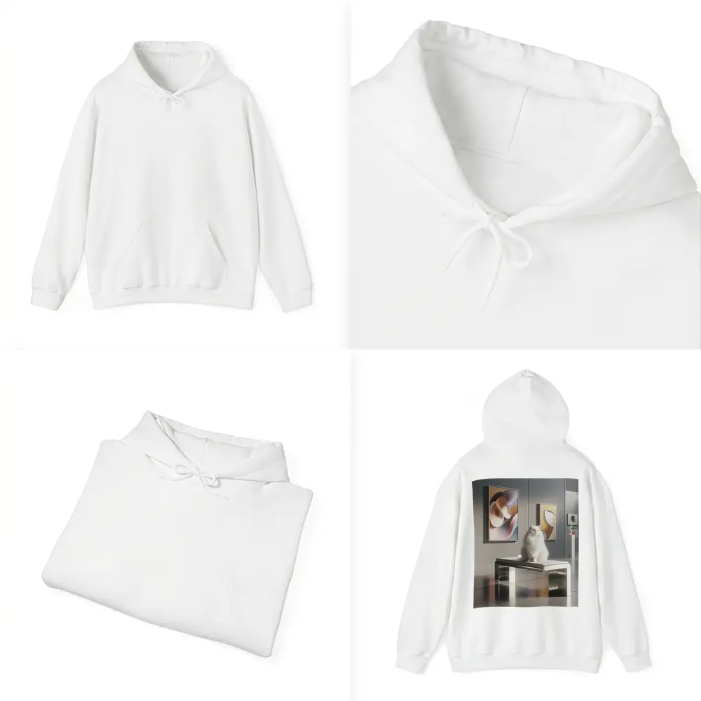 White Cat Sitting in Modern Art Gallery – Hoodies