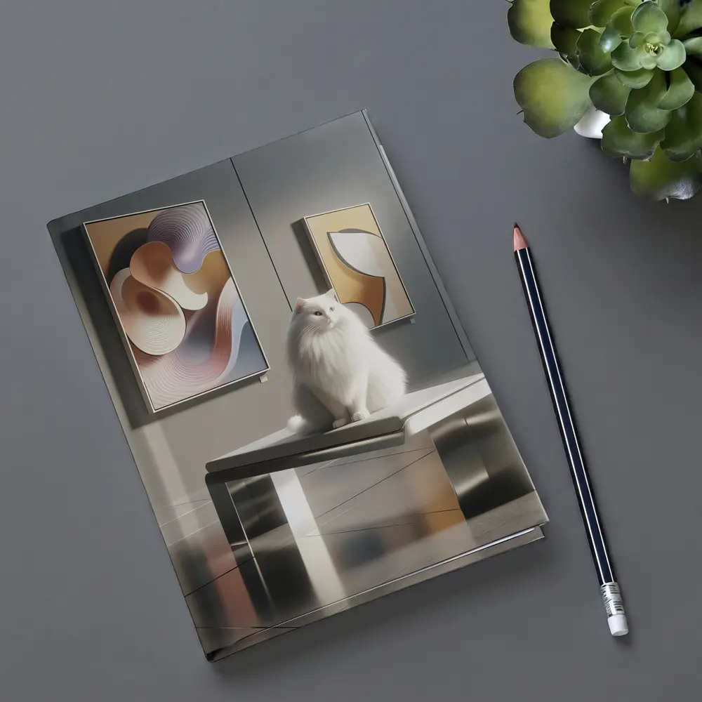 White Cat Sitting in Modern Art Gallery – Notebooks