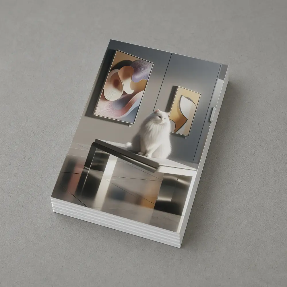 White Cat Sitting in Modern Art Gallery – Postcards
