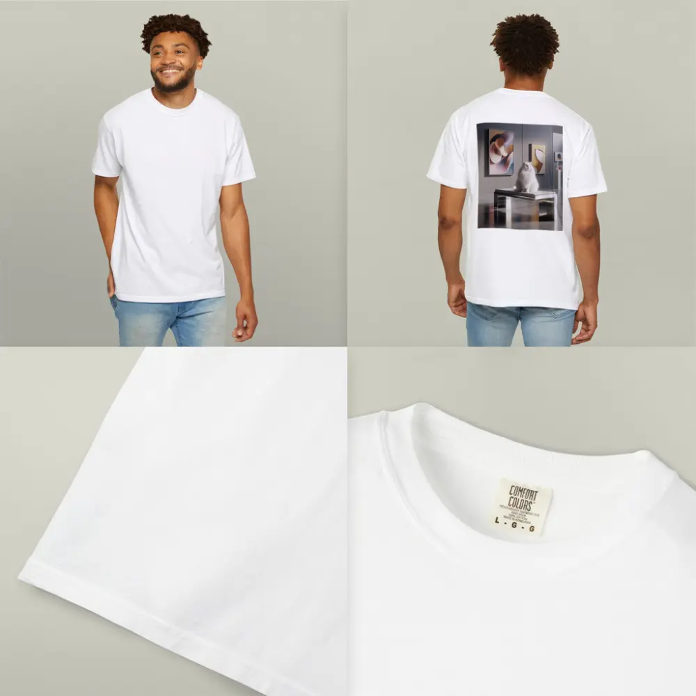 White Cat Sitting in Modern Art Gallery – T-Shirts