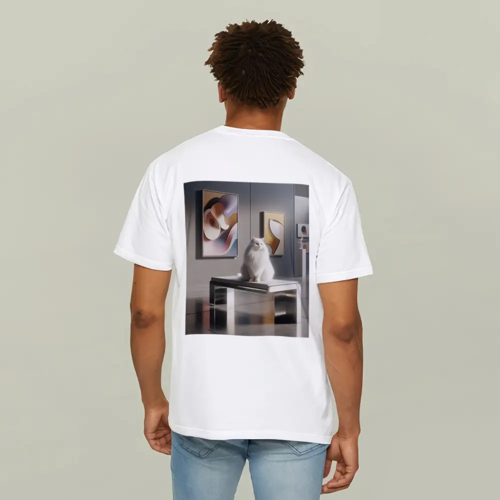 White Cat Sitting in Modern Art Gallery – T-Shirts